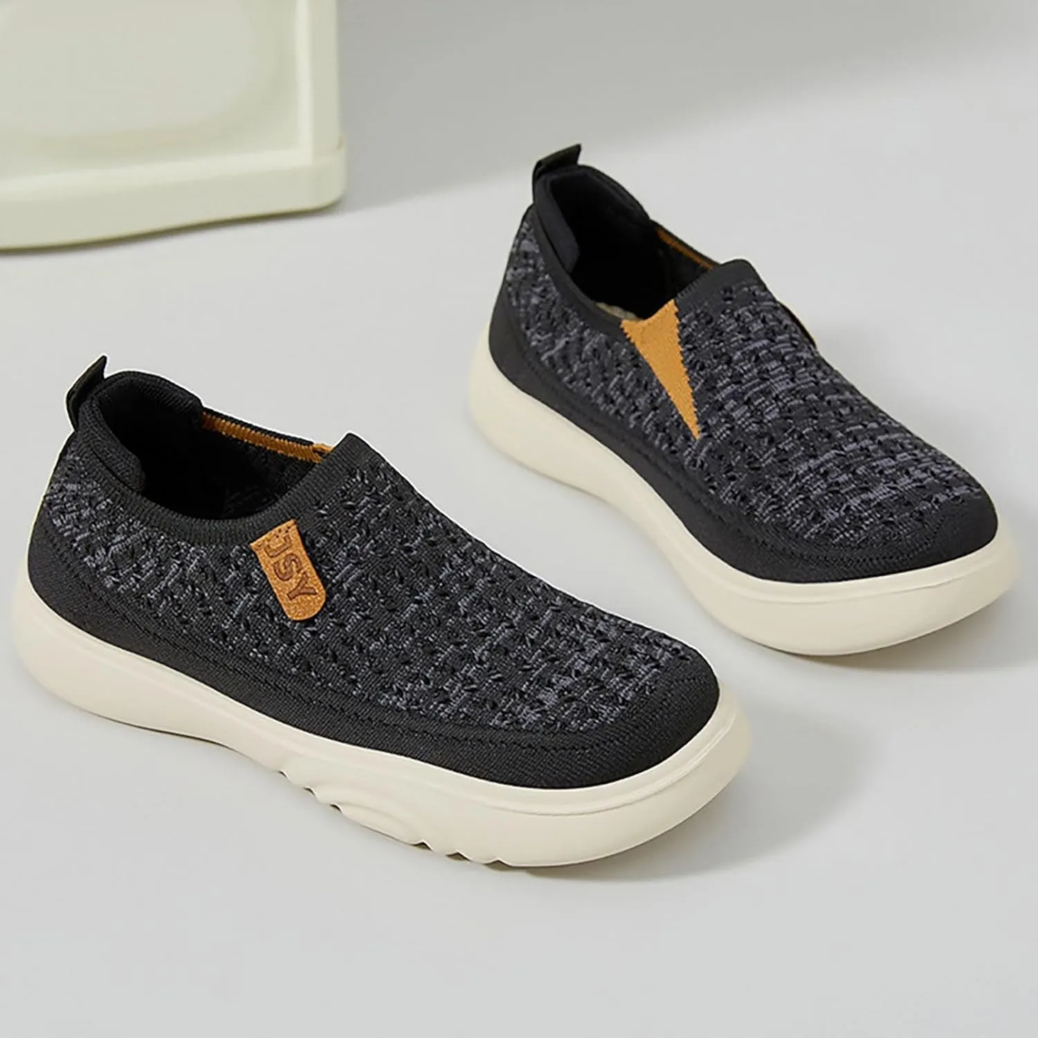 Women's Soft Orthopedic Shoes Breathable Woven Go Walking Slip On Foam Shoes Arch Support Hands Slip in Chunky Wedge