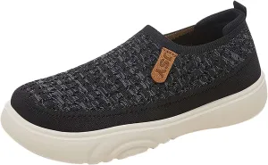 Women's Soft Orthopedic Shoes Breathable Woven Go Walking Slip On Foam Shoes Arch Support Hands Slip in Chunky Wedge