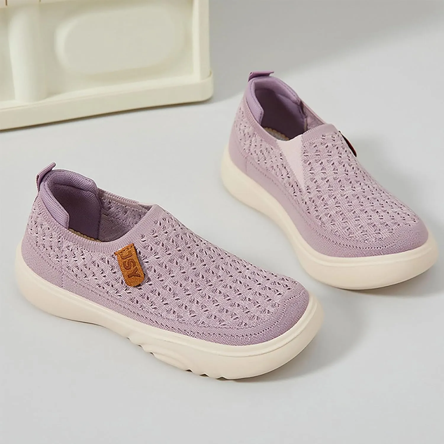 Women's Soft Orthopedic Shoes Breathable Woven Go Walking Slip On Foam Shoes Arch Support Hands Slip in Chunky Wedge