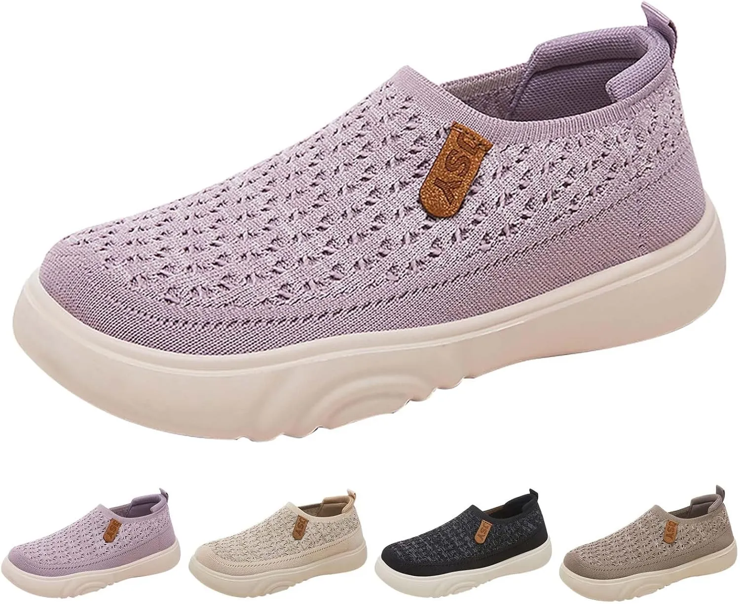 Women's Soft Orthopedic Shoes Breathable Woven Go Walking Slip On Foam Shoes Arch Support Hands Slip in Chunky Wedge