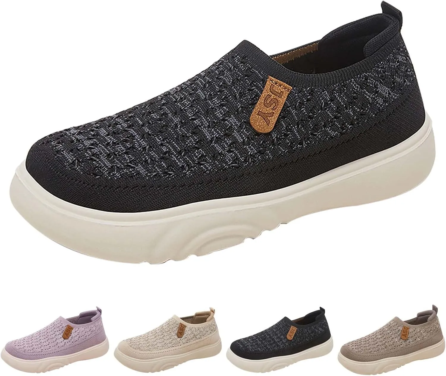 Women's Soft Orthopedic Shoes Breathable Woven Go Walking Slip On Foam Shoes Arch Support Hands Slip in Chunky Wedge