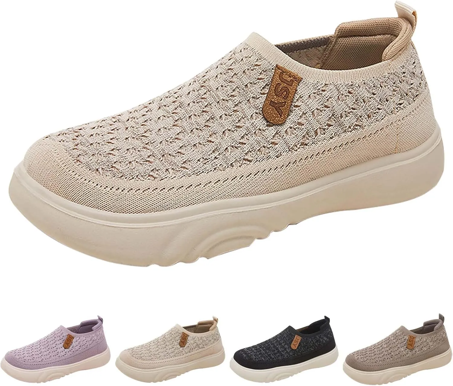 Women's Soft Orthopedic Shoes Breathable Woven Go Walking Slip On Foam Shoes Arch Support Hands Slip in Chunky Wedge