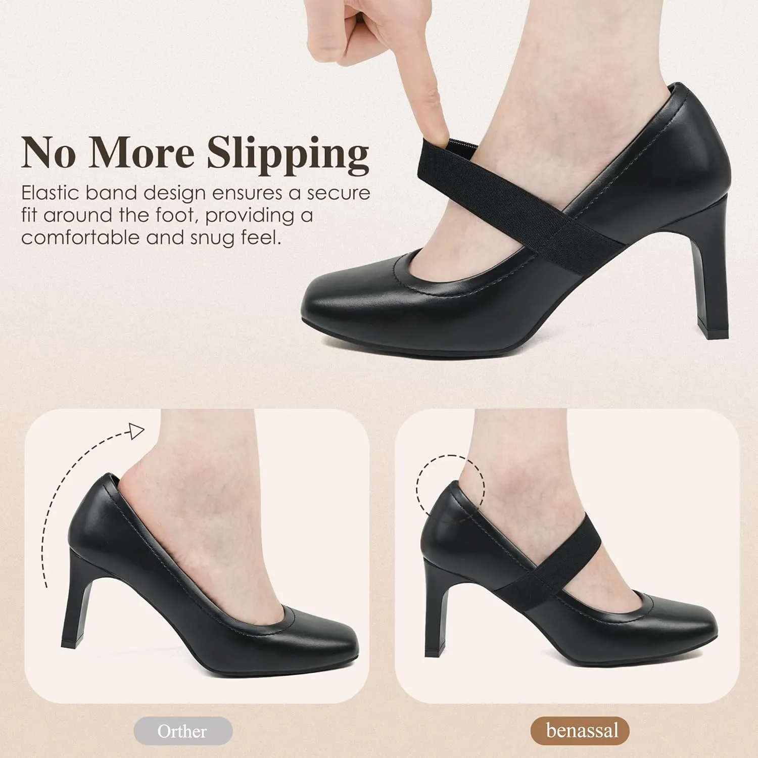 Womens Square Toe Mary Janes High Heels Dress Shoes
