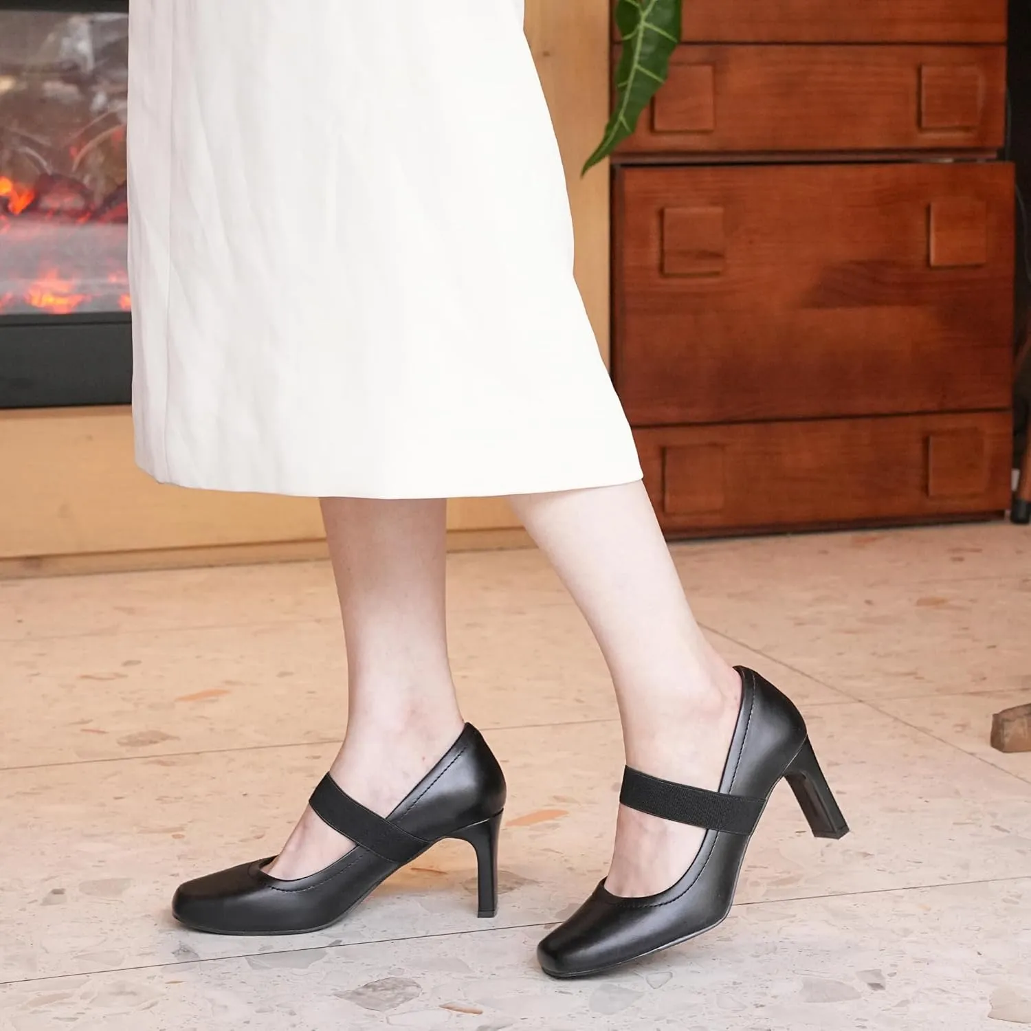 Womens Square Toe Mary Janes High Heels Dress Shoes