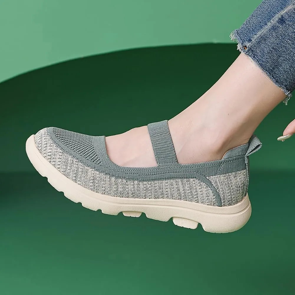 Women's Summer Casual Flat Shoes Lightweight Thick Bottom Knitted Walking Casual Shoes One Stirrup Design Outdoor Casual Woven Shoes