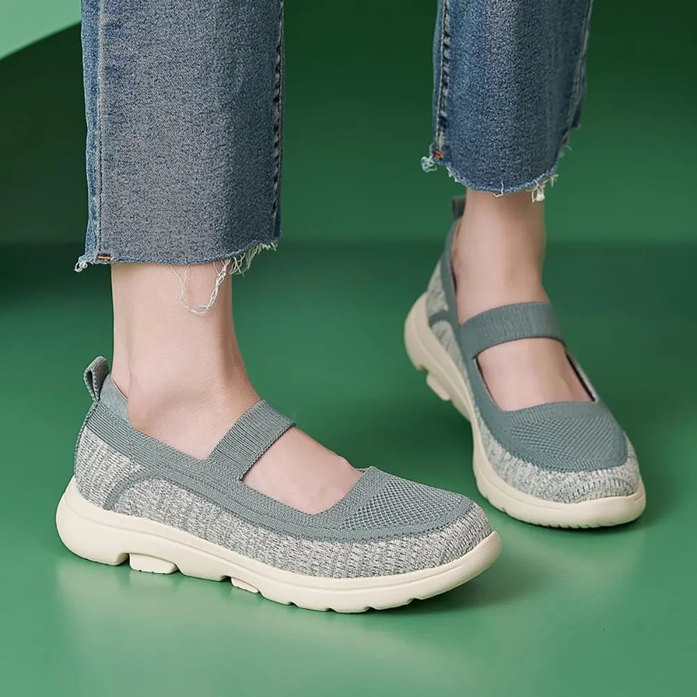 Women's Summer Casual Flat Shoes Lightweight Thick Bottom Knitted Walking Casual Shoes One Stirrup Design Outdoor Casual Woven Shoes