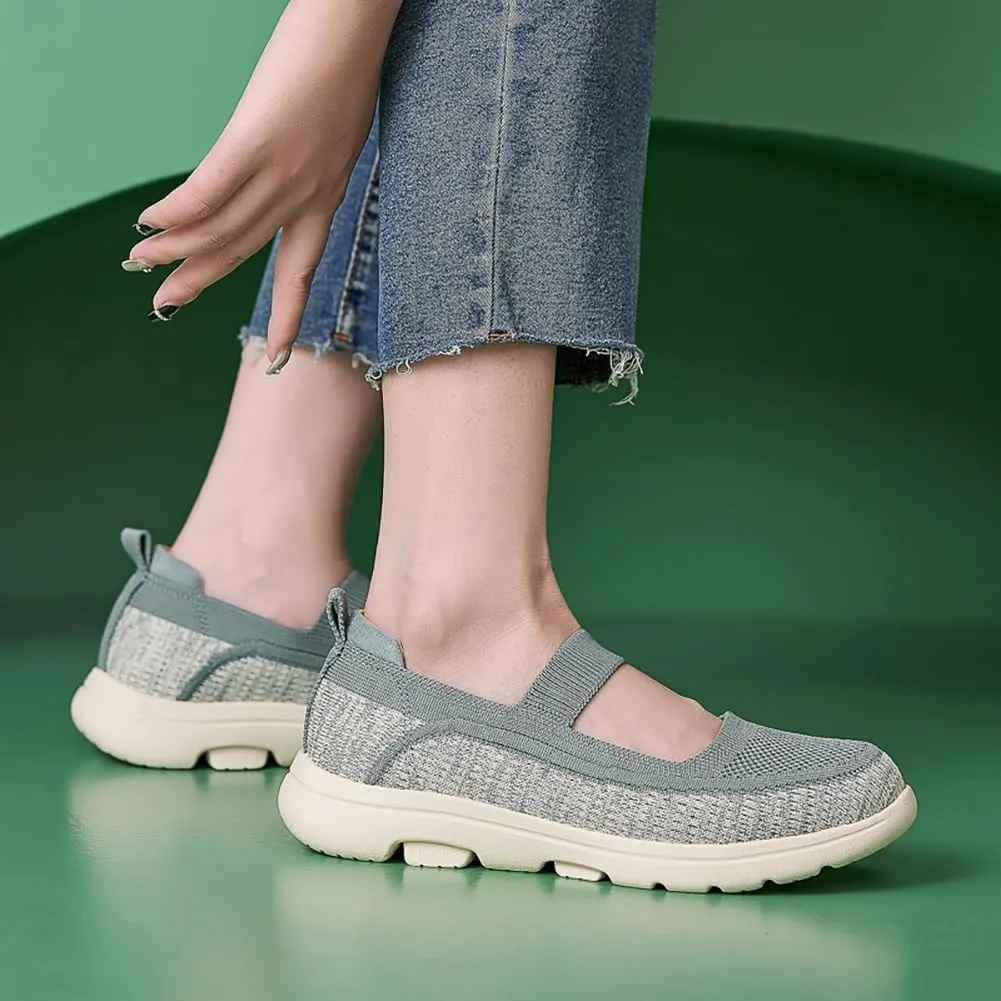 Women's Summer Casual Flat Shoes Lightweight Thick Bottom Knitted Walking Casual Shoes One Stirrup Design Outdoor Casual Woven Shoes