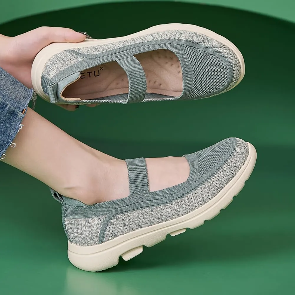 Women's Summer Casual Flat Shoes Lightweight Thick Bottom Knitted Walking Casual Shoes One Stirrup Design Outdoor Casual Woven Shoes