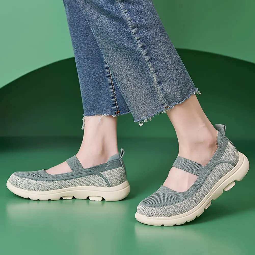 Women's Summer Casual Flat Shoes Lightweight Thick Bottom Knitted Walking Casual Shoes One Stirrup Design Outdoor Casual Woven Shoes