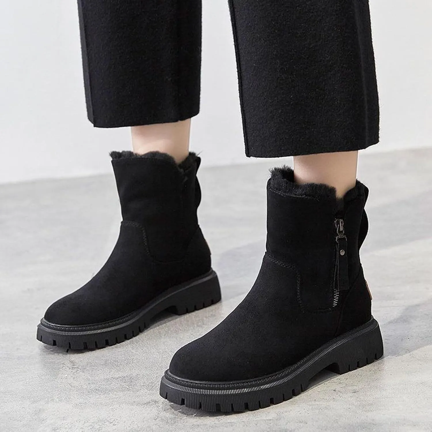 Womens Warm Fur Lined Winter Snow Boots Cosy Women's Leather Boots Real Wool Winter Boots for Ultimate Comfort
