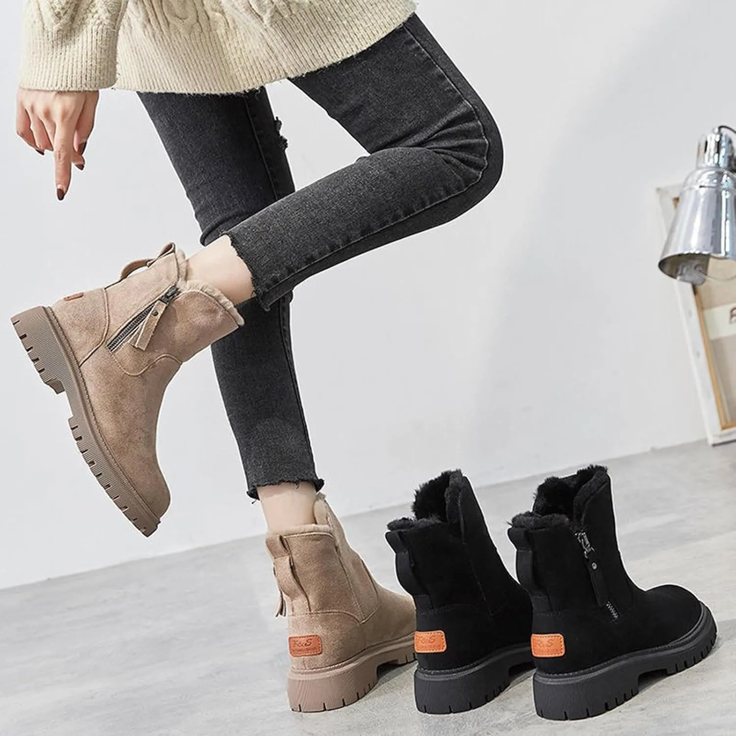 Womens Warm Fur Lined Winter Snow Boots Cosy Women's Leather Boots Real Wool Winter Boots for Ultimate Comfort