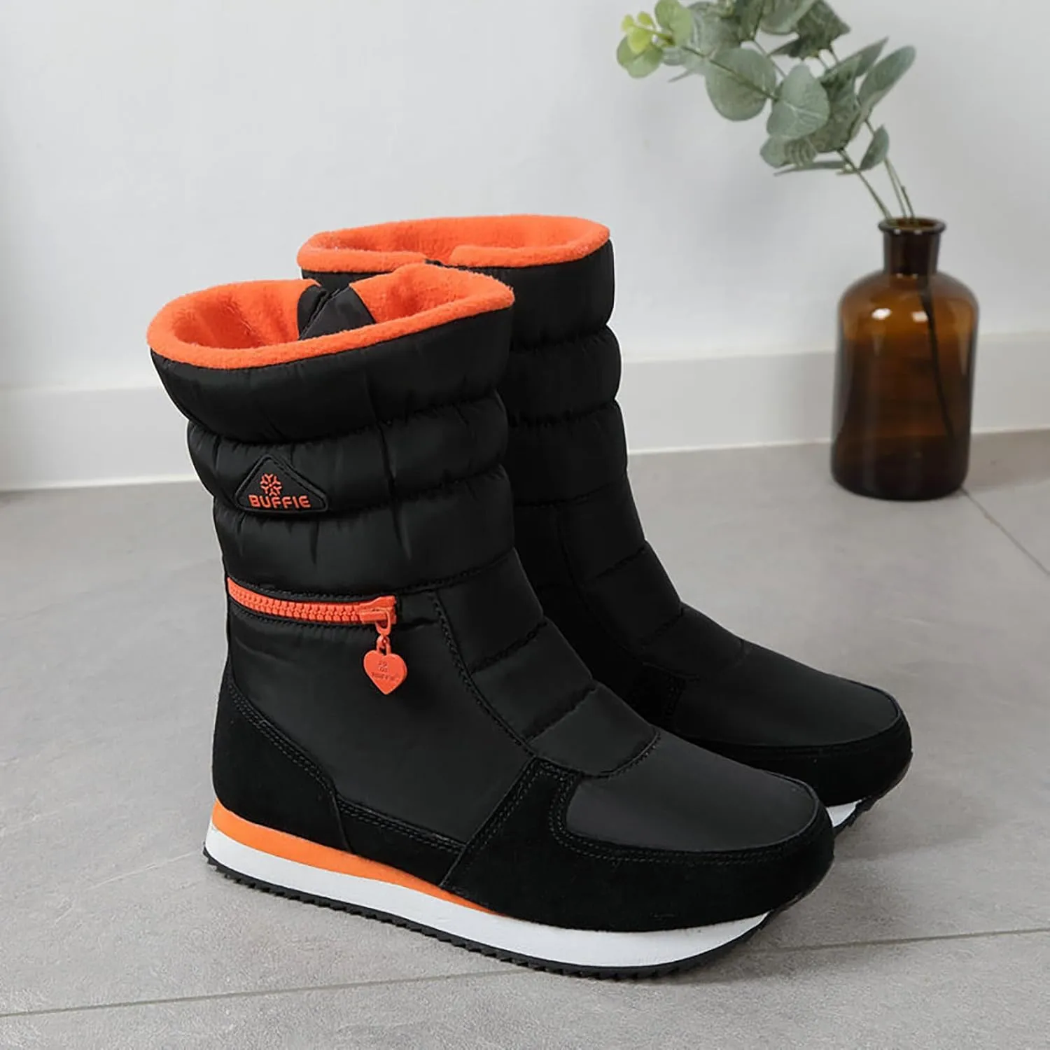 Women's Waterproof Winter Snow Boots Lightweight Warm Faux Fur Lined Mid-Calf Booties Lightweight Warm WaterProof Thermal