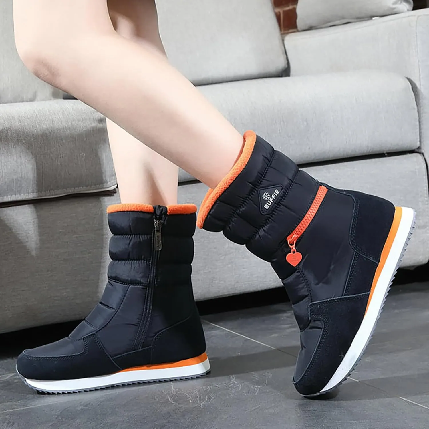 Women's Waterproof Winter Snow Boots Lightweight Warm Faux Fur Lined Mid-Calf Booties Lightweight Warm WaterProof Thermal
