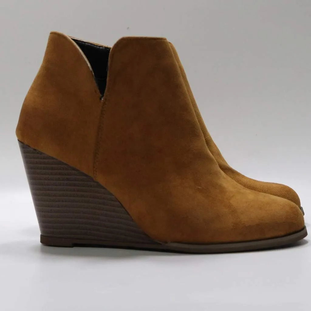 Women's Wedge Ankle Booties Comfortable Side Zipper Slip on Cutout Pointed Toe Chunky Heel Ankle Boots