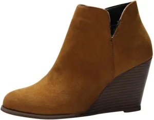 Women's Wedge Ankle Booties Comfortable Side Zipper Slip on Cutout Pointed Toe Chunky Heel Ankle Boots