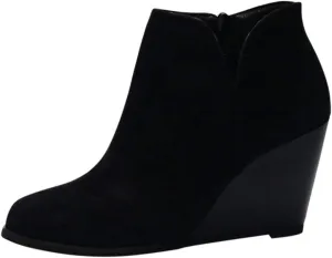 Women's Wedge Ankle Booties Comfortable Side Zipper Slip on Cutout Pointed Toe Chunky Heel Ankle Boots