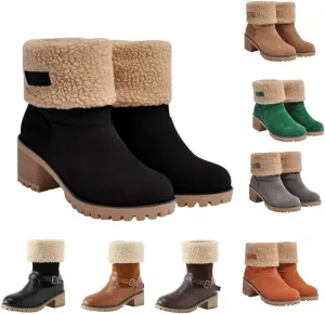 Womens Winter Boots with Fur Lined Snow Fuzzy Ankle Booties Fashion Slip On Warm Shoes Womens Snow Boots Waterproof Insulated High Heel Boot