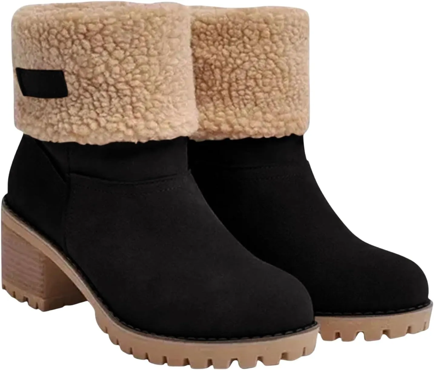 Womens Winter Boots with Fur Lined Snow Fuzzy Ankle Booties Fashion Slip On Warm Shoes Womens Snow Boots Waterproof Insulated High Heel Boot