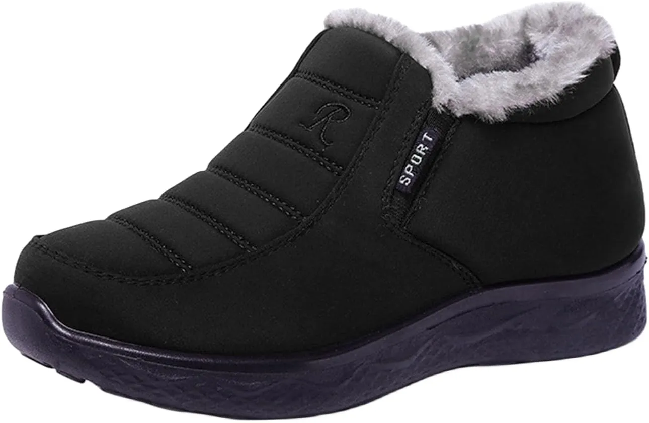 Womens Winter Snow Boots Ankle Booties Warm Fur Lined Waterproof Insulated Slip On Outdoor Shoes Anti-Slip Sneaker