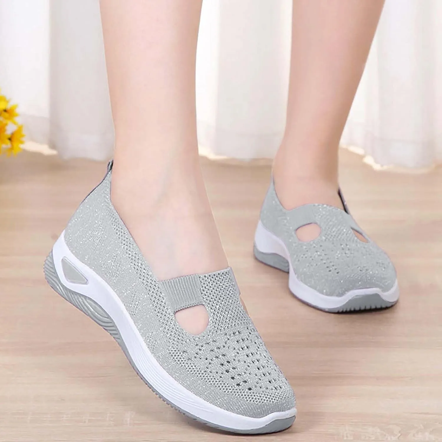 Women's Woven Orthopedic Breathable Soft Shoes Walking Shoes Women Comfortable Brown Casual Shoes Casual Sneakers Slip On Tennis Shoe Loafers Dress Shoe