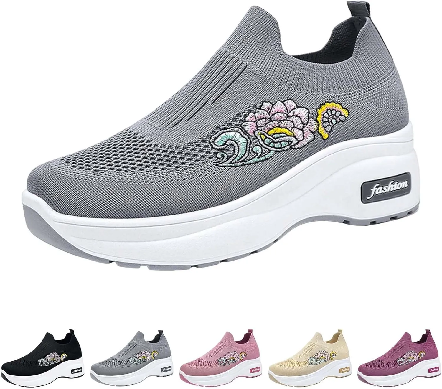 Womens Woven Shoes High Heel Slip-on Women's Sneakers Loafers Solid Color Lightweight Cute Round Toe Sneakers Thick Sole Casual Outdoor Walking Shoe