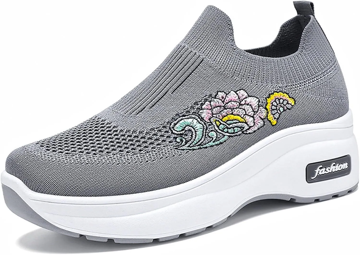 Womens Woven Shoes High Heel Slip-on Women's Sneakers Loafers Solid Color Lightweight Cute Round Toe Sneakers Thick Sole Casual Outdoor Walking Shoe