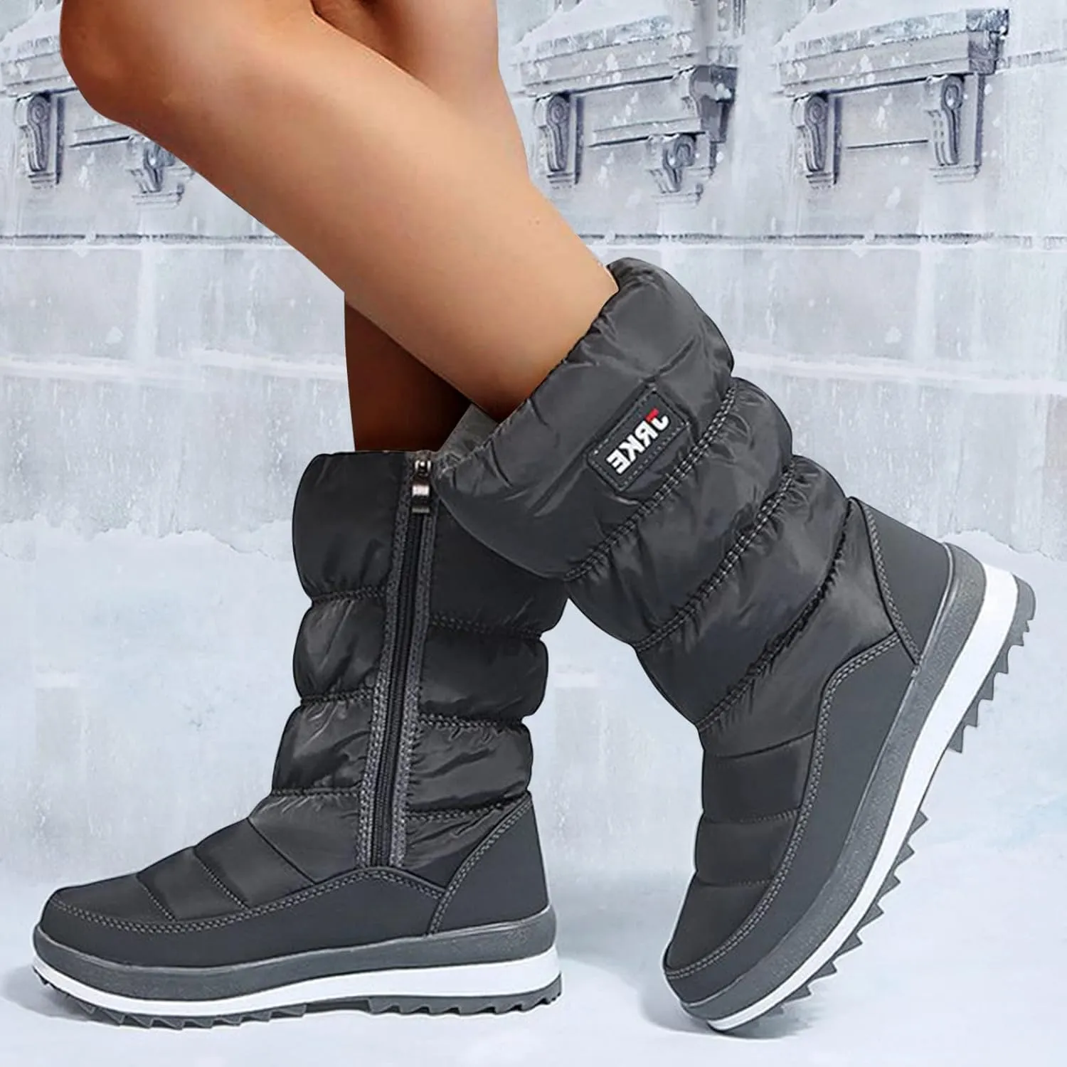 Zipper Snow Boots For Women Slip On Winter Boots Warm Ski Boots Mid Calf Outdoor Boots Anti Slip Fur Lined Boots