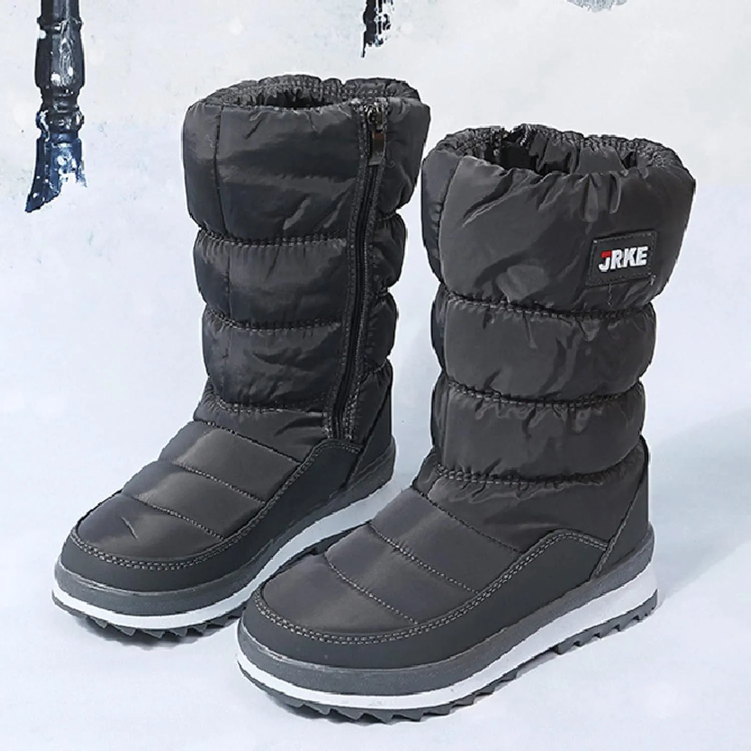 Zipper Snow Boots For Women Slip On Winter Boots Warm Ski Boots Mid Calf Outdoor Boots Anti Slip Fur Lined Boots